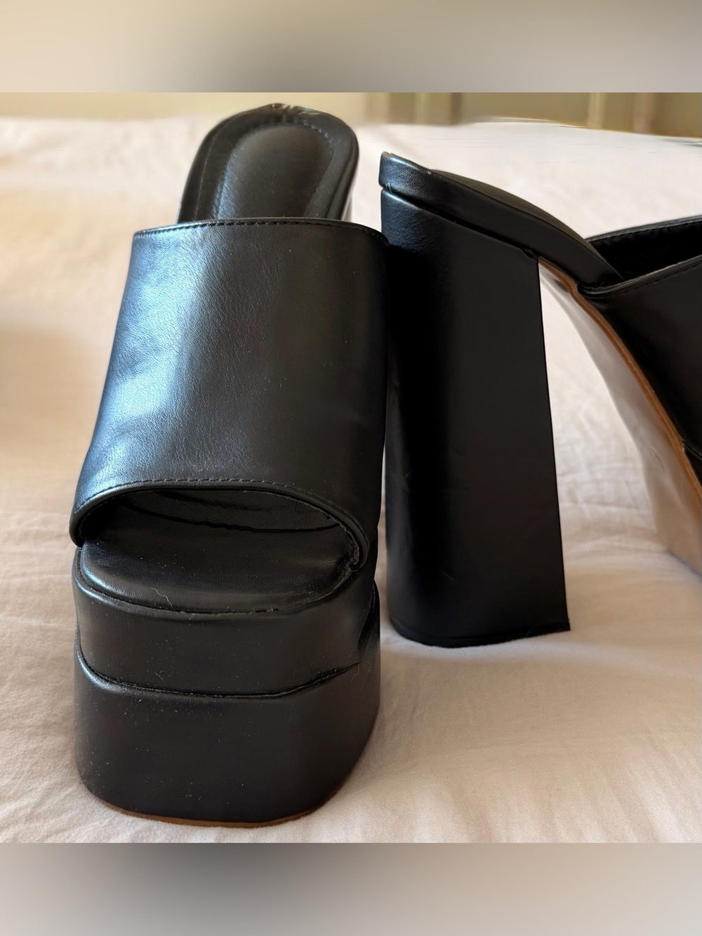Black Platform Mule Heeled Sandals - Women - Picture 2 of 5